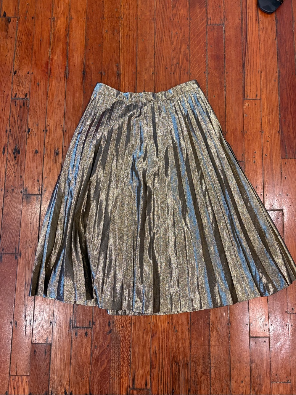 Maeve Metallic Gold Pleated Circle Skirt